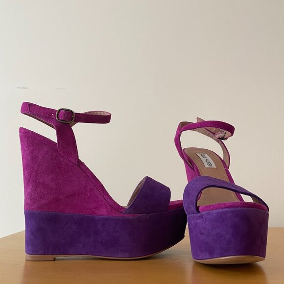 Steve Madden Suede Purple Color Block Wedges - Picture 3 of 11